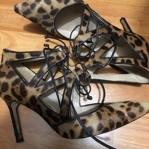 Manolo Blahnik leopard cut out boots 7.5